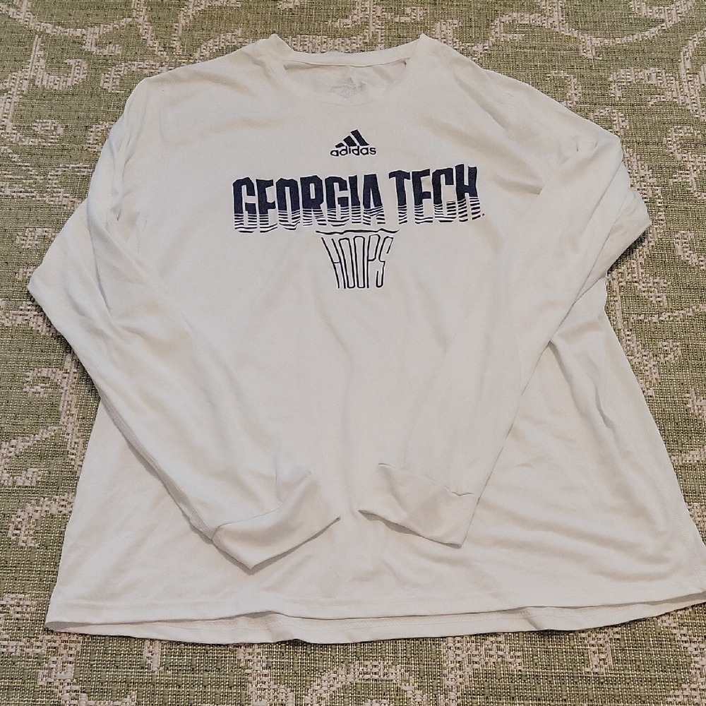 Adidas White Georgia Tech Hoops Long Sleeve, Mens XL